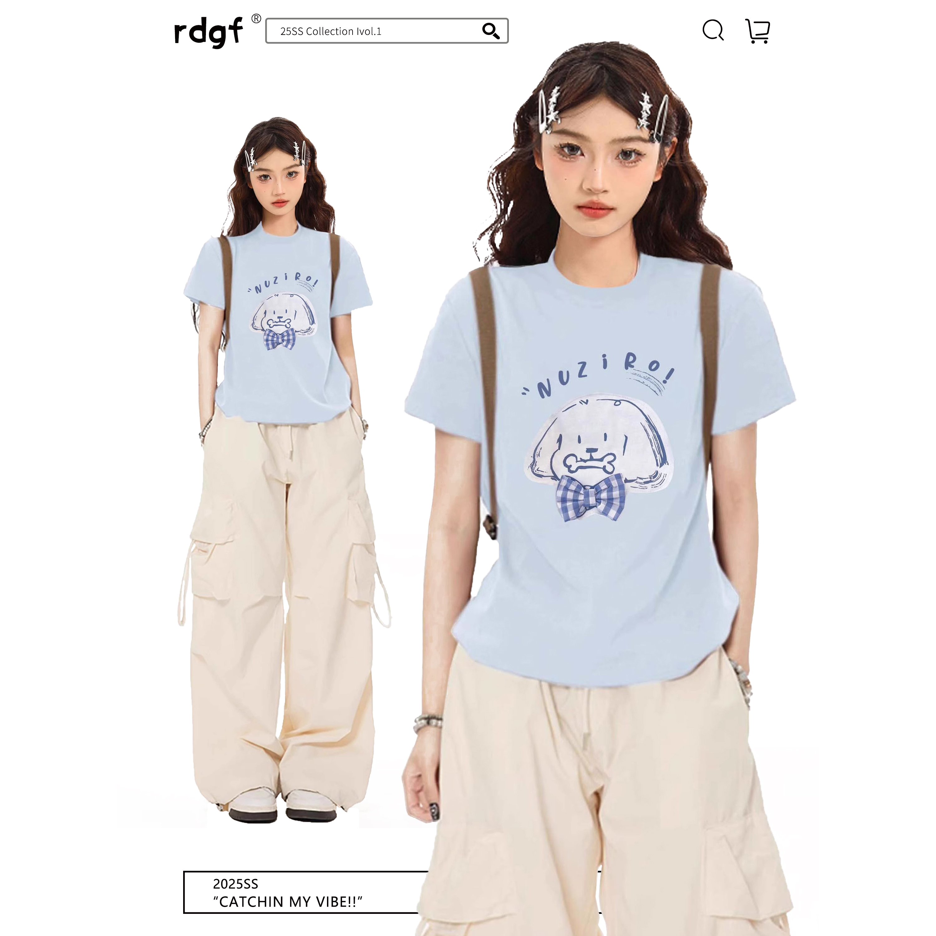 奶蓝色短袖t恤女夏季2025年新款