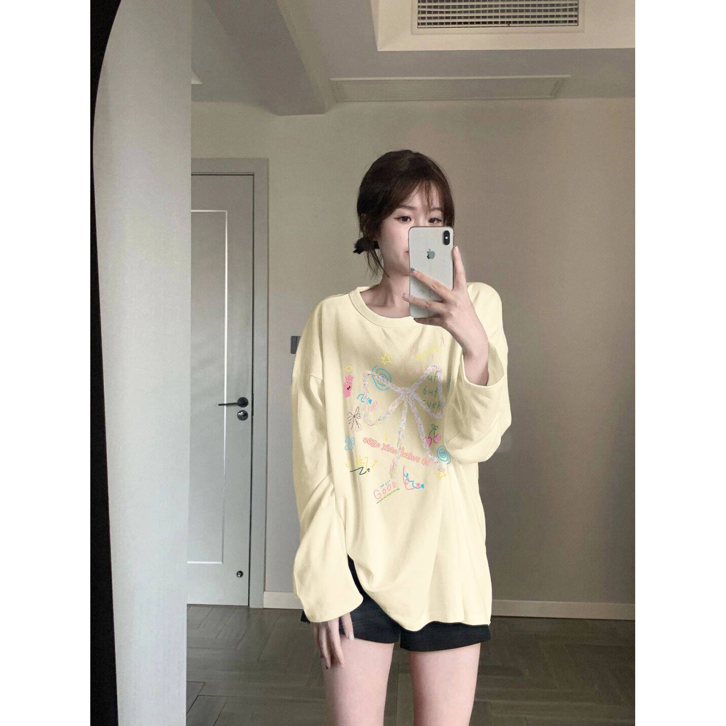 韩系杏色长袖t恤女早秋薄款2024
