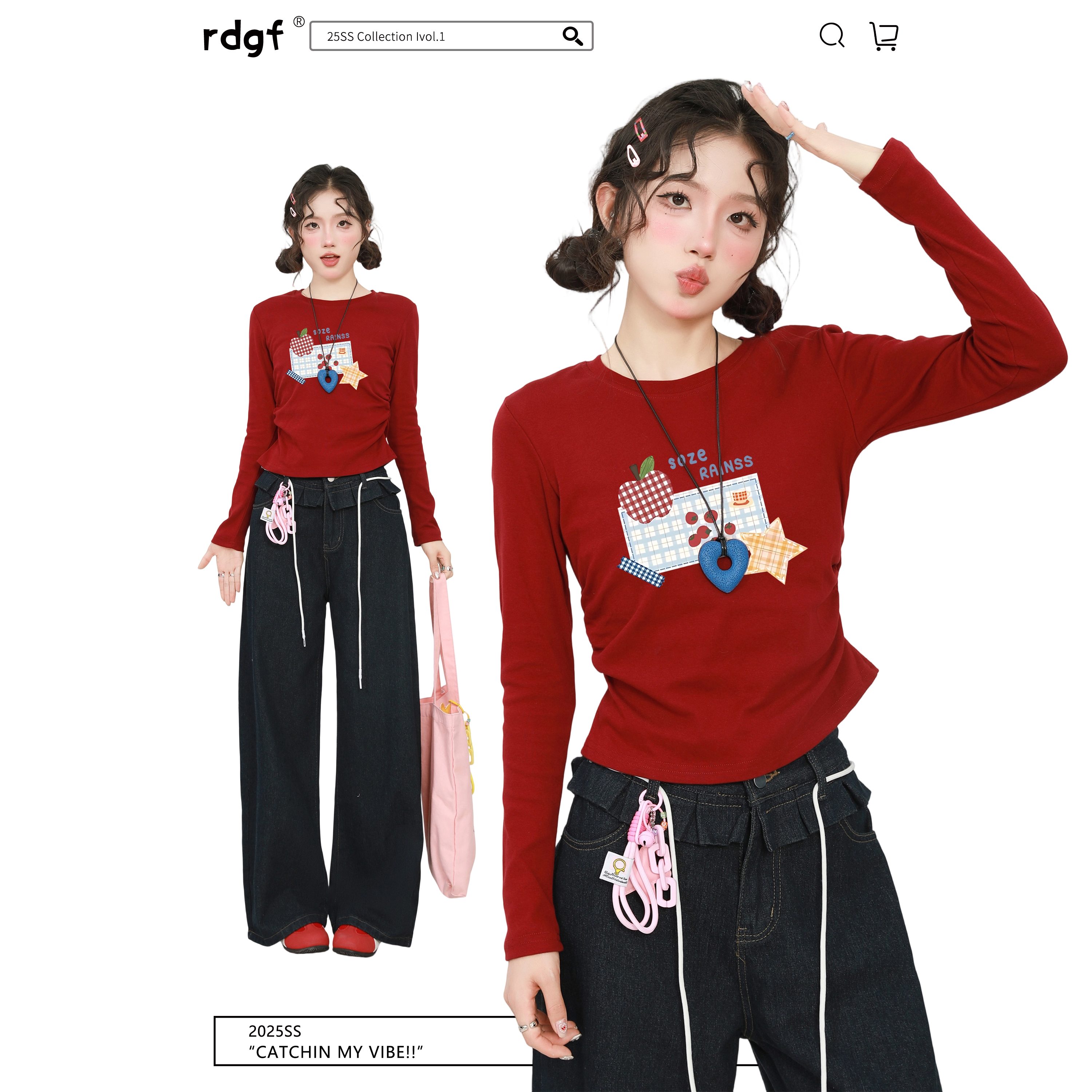 酒红色长袖t恤女2025秋季新款