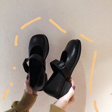 лайкра 新品女女鞋春季英伦m风方头浅口小皮鞋女式平底玛丽珍鞋女莱卡定