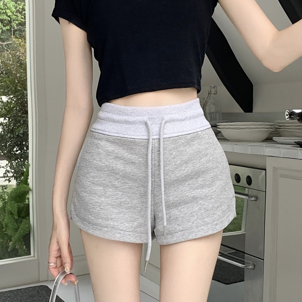 辣妹抽绳运动短裤2025年夏季少女运动感高腰百搭包臀A字阔腿裤潮