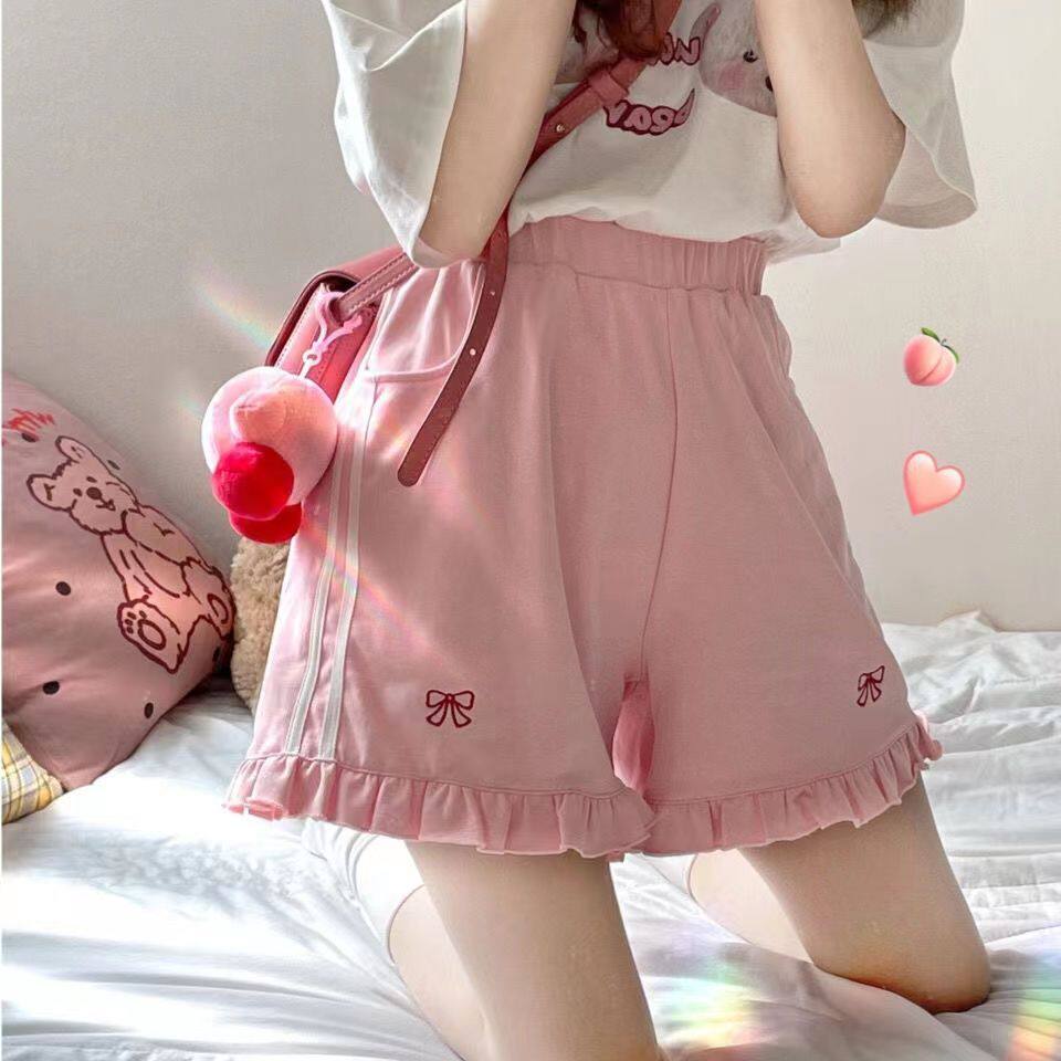 设计感夏季运动短裤女学生2025新款日系绣花宽松显瘦阔腿短裤子女