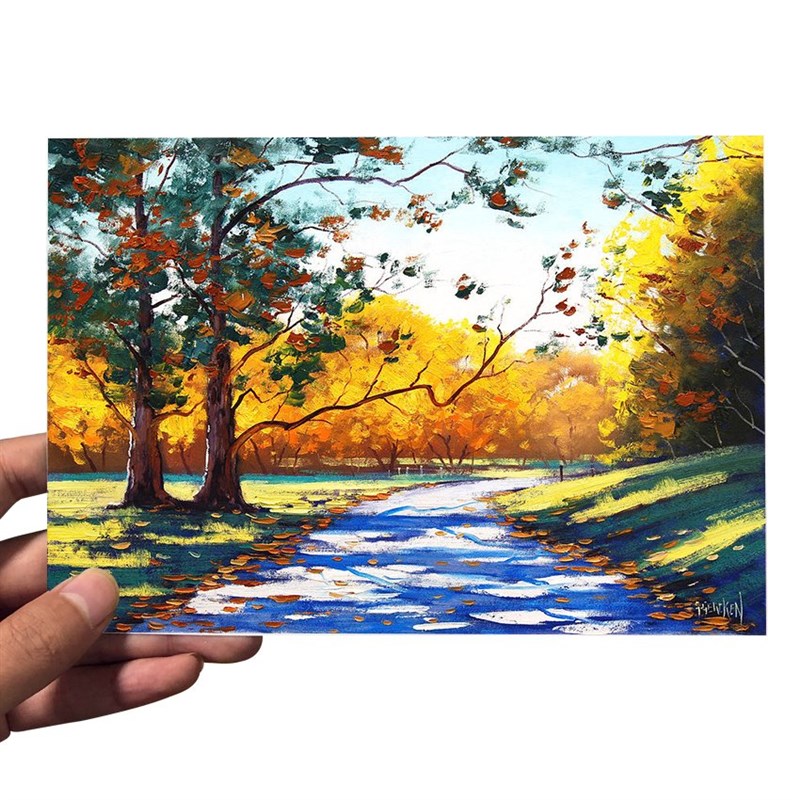 风景油画丙烯画临摹卡画室成人儿童手绘水粉画范画卡片美术素材.