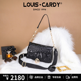 路易卡迪 藤格绣线logo链条单肩斜挎马鞍包