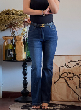 高个子大码微喇牛仔裤女2025春秋装弹力高腰胖MM喇叭裤子200斤