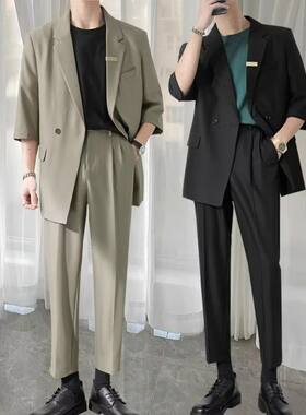 潮牌西装套装男休闲高级感韩式两件套男士西服春秋季