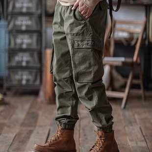 美式工装裤男技能阿美咔叽复古美式大口袋休闲潮流长裤宽松束脚裤