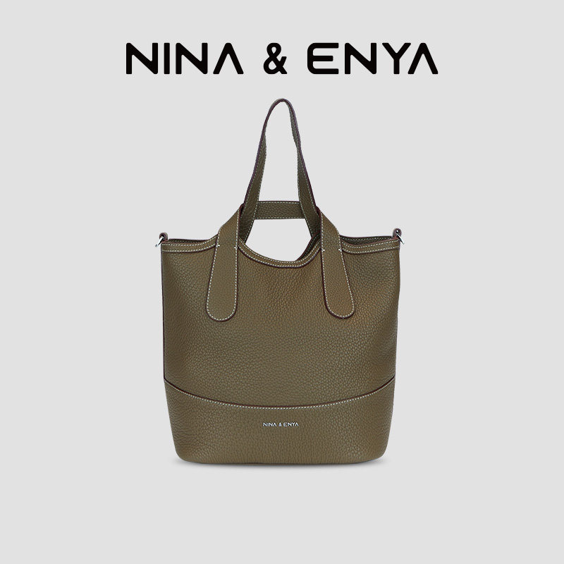 【朱珠同款】NINA ENYA大号吊篮包菜篮手提腋下包真皮单肩女士包