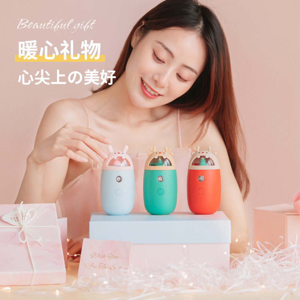 礼品 三合一萌宠补水仪加湿器可爱卡通手机应急充电宝氛围灯