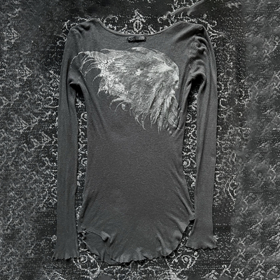 IfSixWasNine 先锋视觉系 羽毛骷髅头 亚文化打底衫长袖T恤上衣