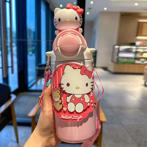 hellokitty水杯儿童保温杯学生上学专用女生高颜值双饮杯吸管杯子