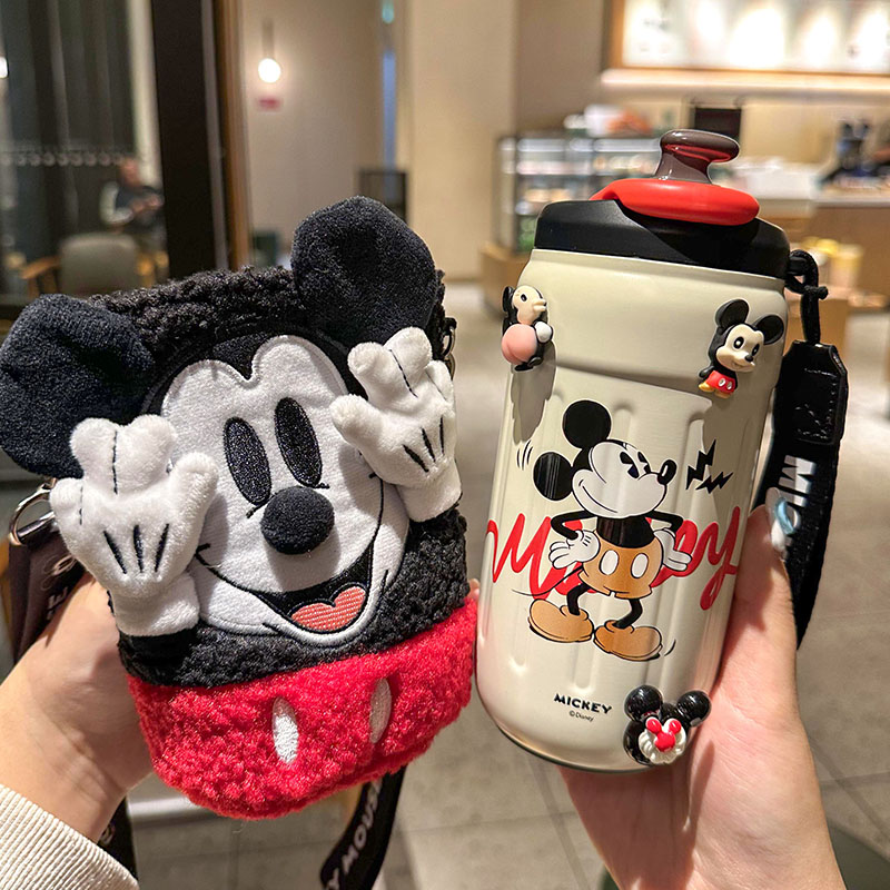 迪士尼陶瓷内胆保温杯儿童学生上学专用水杯2023新款女双饮咖啡杯