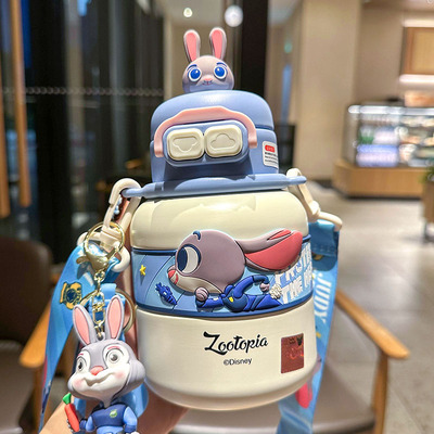 迪士尼温杯上学专用316不锈钢杯子双饮吸管杯便携疯狂动物城水杯