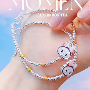 香港正生纯银999足银碎银珐琅几两拉布布银手链可爱少女生日礼物