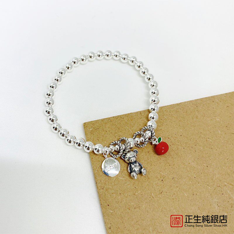 香港正生纯银s925新款2022年小熊苹果造型百搭精致女友礼物银手链