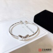香港正生纯银s999蝴蝶结光面手镯女学生简约百搭闺蜜实心足银小众