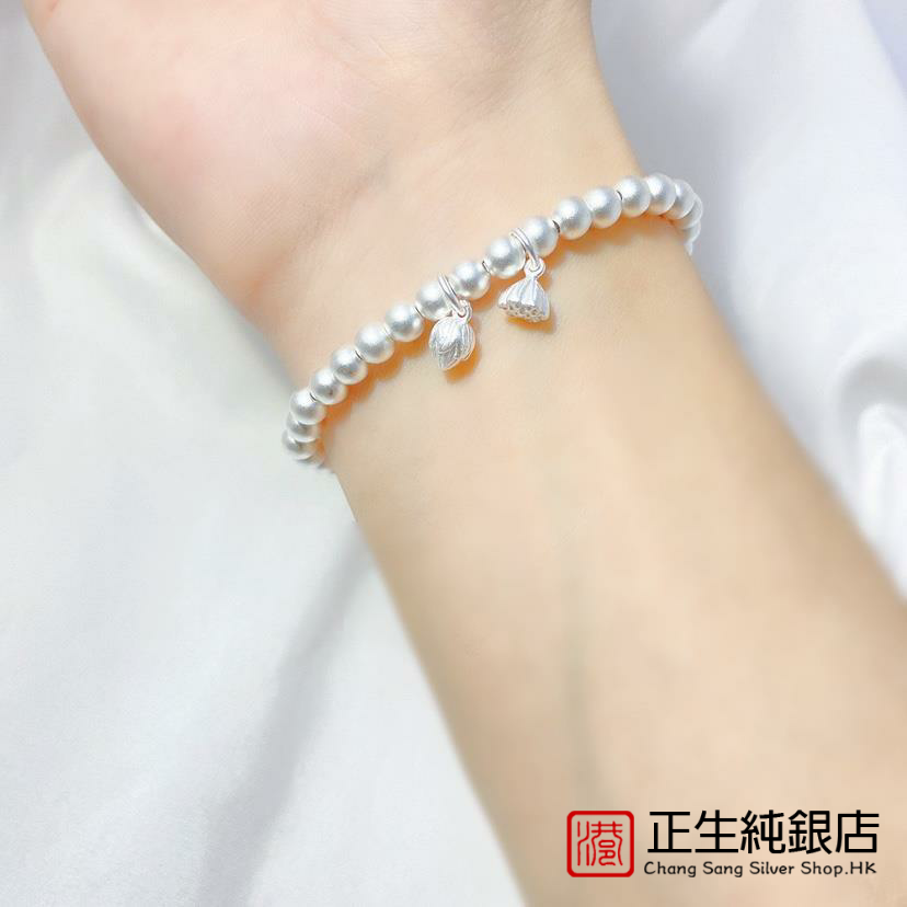 正生S925纯银手链两世欢古法手串光珠莲花磨砂链复古宫廷闺蜜手链