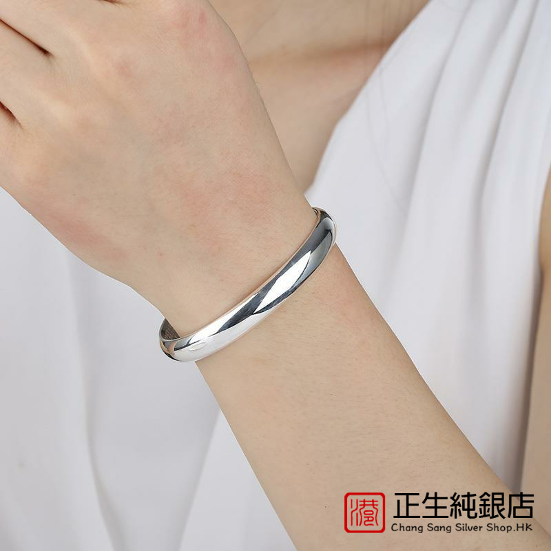 9999纯银手镯开口宽版贵妃足银光面男女年轻款妈妈镯子简约时尚