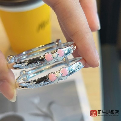 香港正生可爱女纯银蝴蝶结手镯