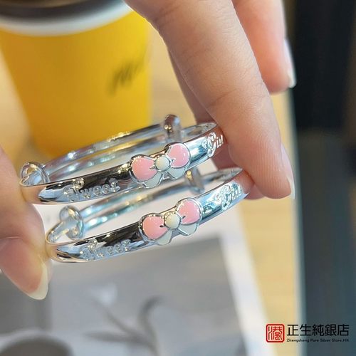 香港正生可爱女纯银蝴蝶结手镯