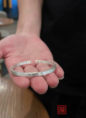 香港正生999纯银日月情侣手镯足银太阳月亮男女款银镯子个性简约