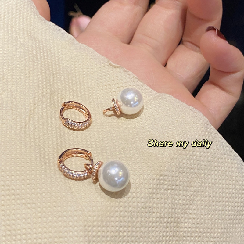 香港正生纯银纯银925满钻重工厚实耳扣女式韩版时尚送礼银耳饰