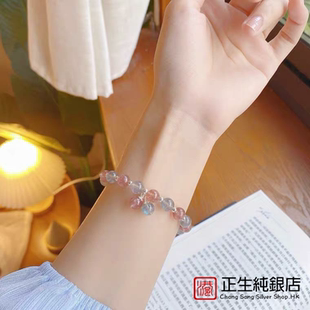 香港正生純銀925天然草莓晶灰月光水晶手鏈女冷淡風學生百搭手串