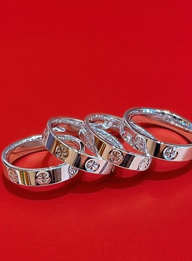 香港正生纯银足银闭口戒指时尚单品极间风方条戒男女款生日礼物