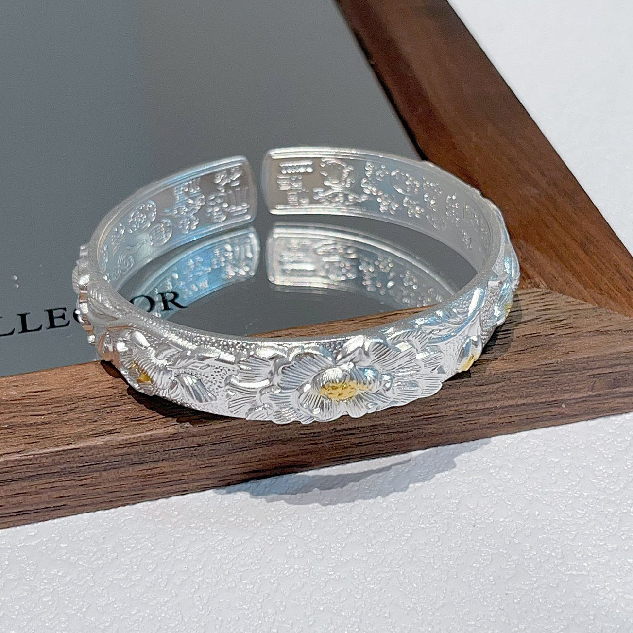 香港正生纯银999足银手镯描金牡丹双鸟雏菊开口2025年新款礼物银