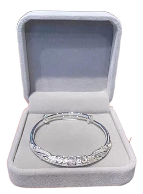 香港正生纯银s999复古百搭莲花推拉手镯女简约时尚经典款车花饰品