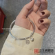 香港正生平安吊坠纯银手镯女S999光面推拉实心福牌足银镯子送女友