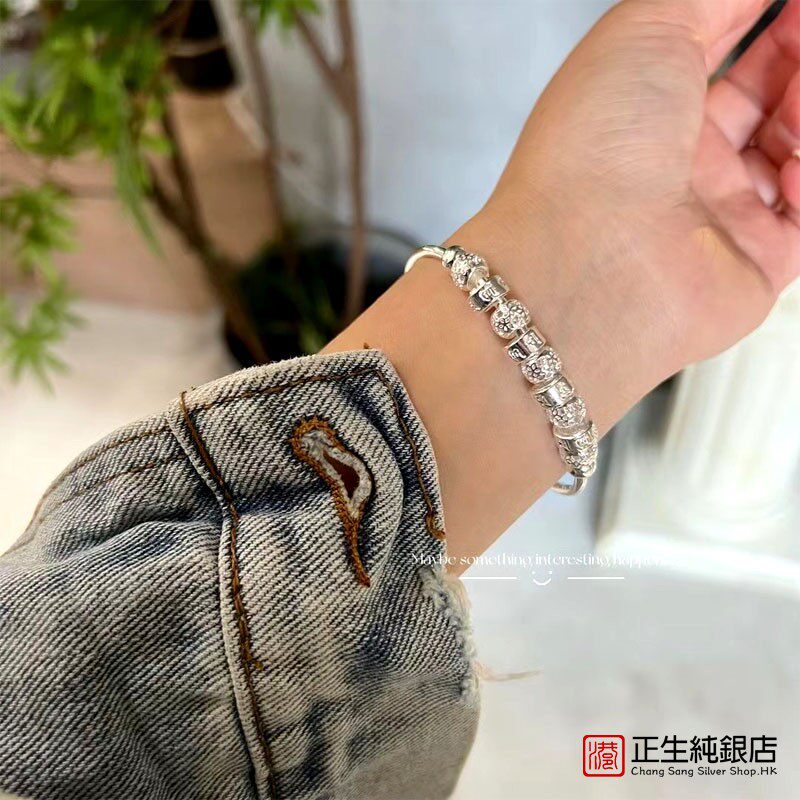 香港正生纯银s999简约设计百搭款送女友闺蜜银饰节日礼物足银手镯