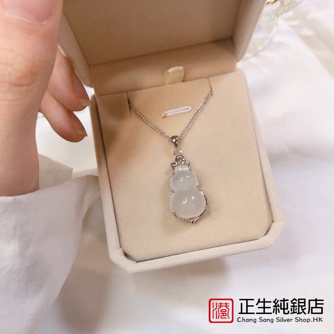 香港正生纯银s925简约气质白玉髓葫芦吊坠项链甜美百搭锁骨链女