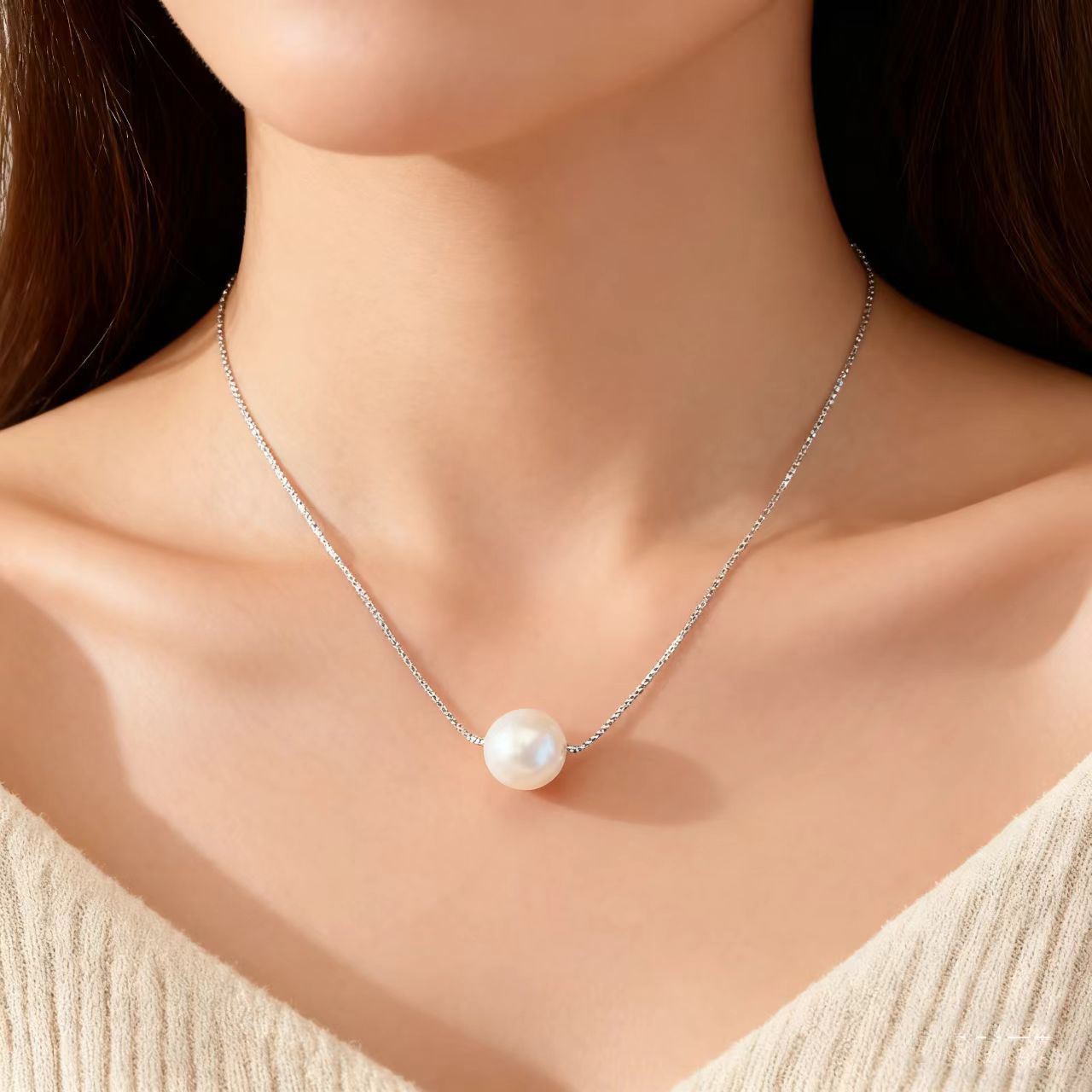 香港正生纯银S925珍珠项链女轻奢小众高级感锁骨链送女友生日礼物