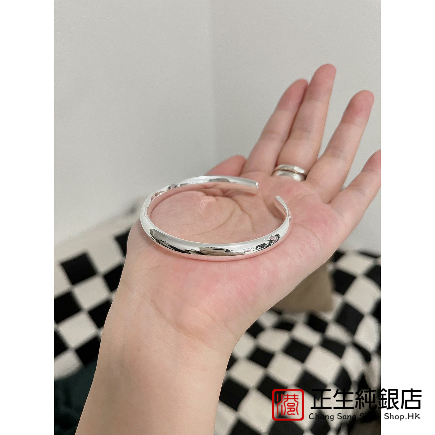 香港正生足银999手镯女贵妃银手环简约百搭开口镯子纯银节日礼物