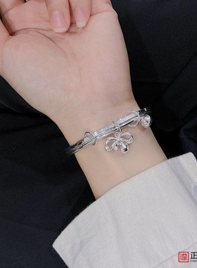 香港正生双环蝴蝶结铃女纯银手镯