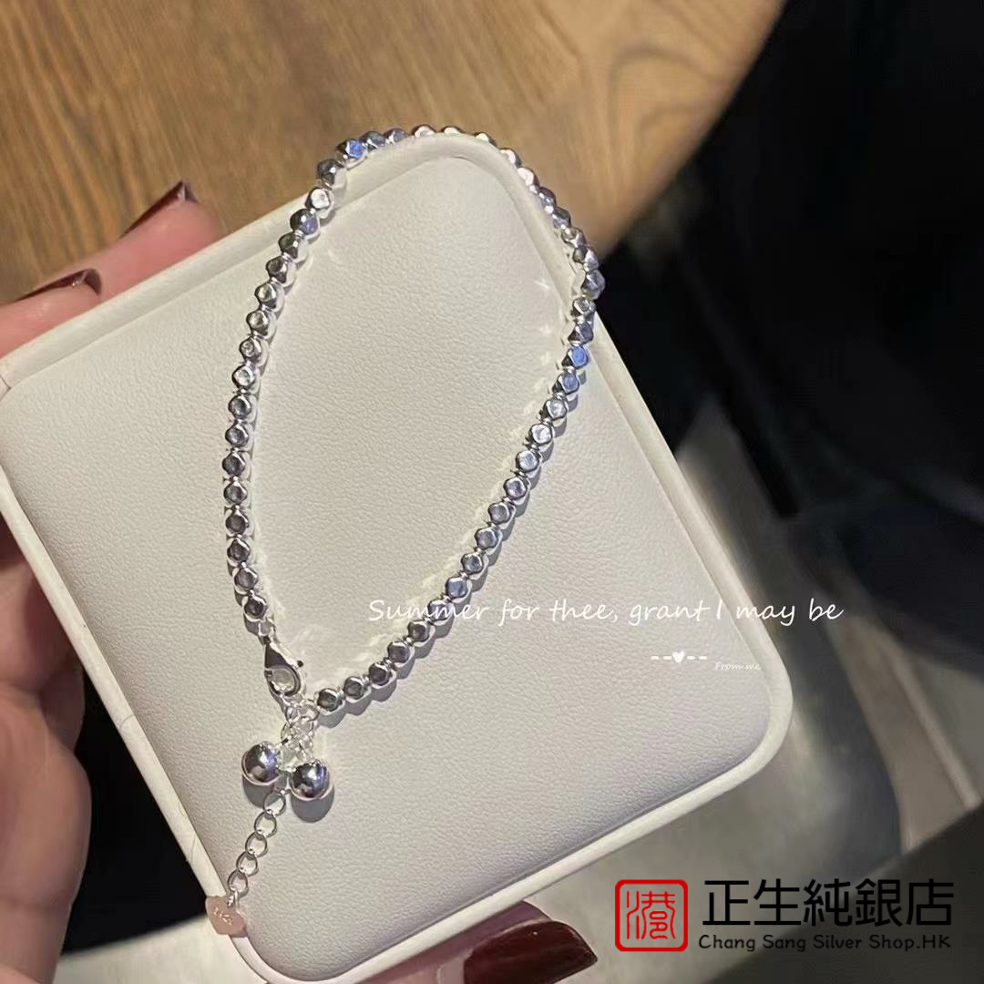 香港正生纯银s925网红小众设计碎银子铃铛手链女岁岁平安女友饰品