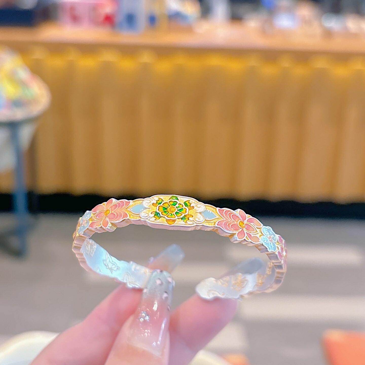 香港正生纯银999足银手镯宫廷描金珐琅莲花吉言麻将如意新年礼物