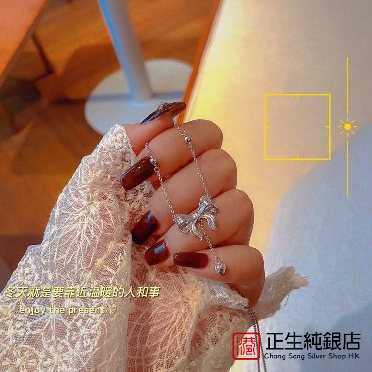 香港正生银饰925纯银在逃公主蝴蝶结项链女气质ins轻奢锁骨链新款