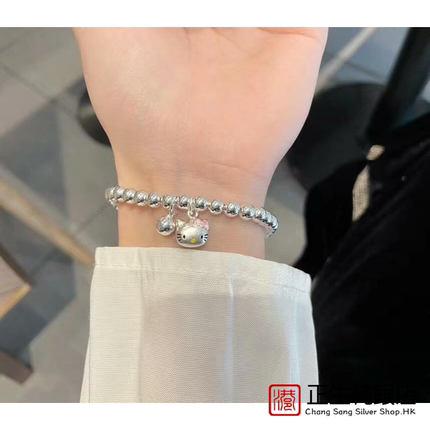 香港正生纯银s925时尚亲子款kt手链女简约百搭光珠铃铛手串送女友