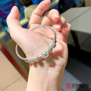 香港正生纯银s999女时尚百搭款送女朋友节日银饰节日礼物足银手镯