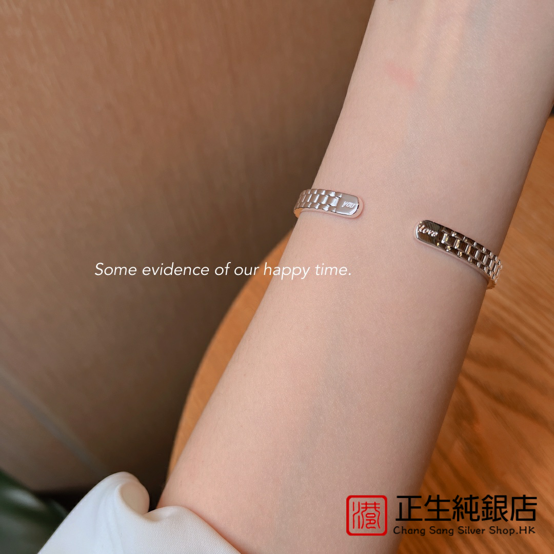 正生纯银999足银手表链镶钻手镯女开口时尚年轻百搭简约送女友礼