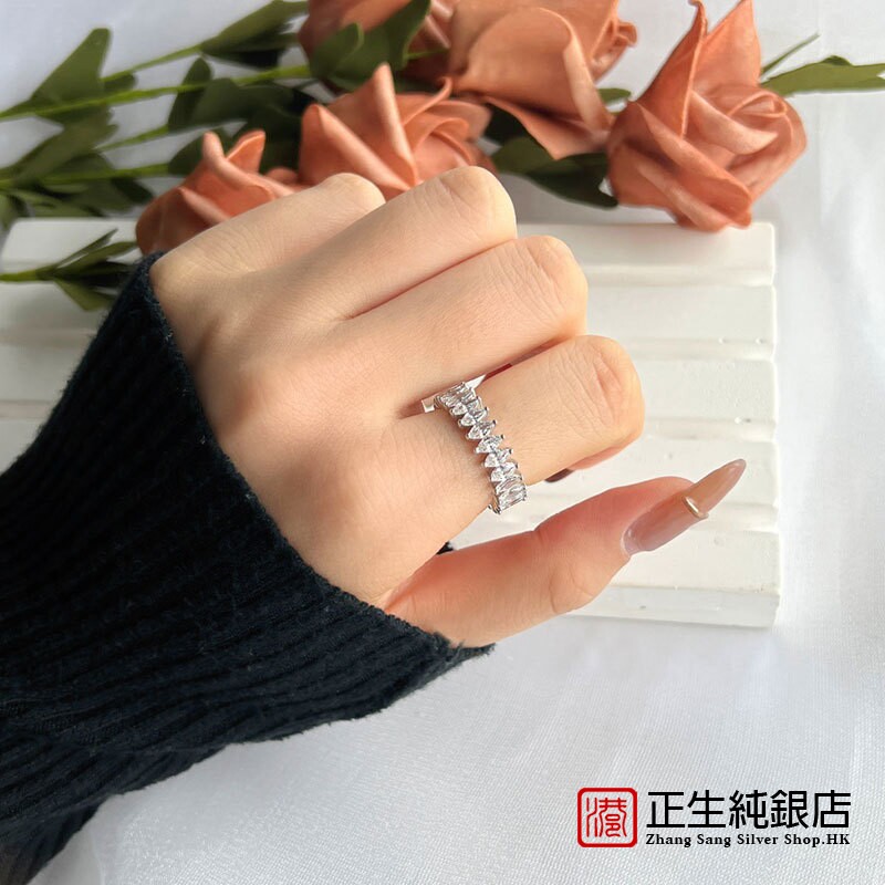 香港正生纯银微镶锆石戒指