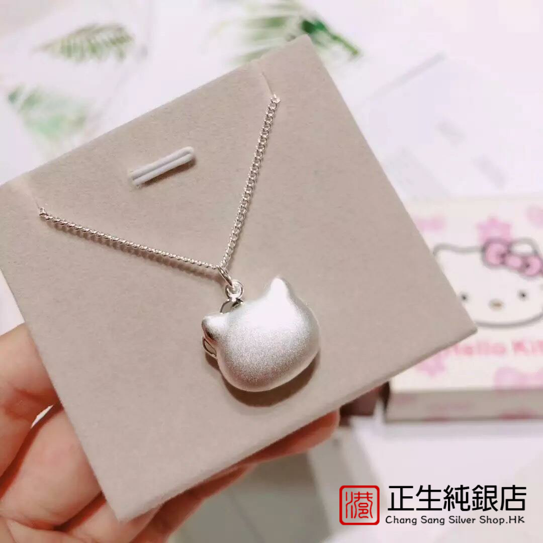 香港正生s999纯银KT猫咪宝宝项链可爱卡通吊坠女童宝宝礼物