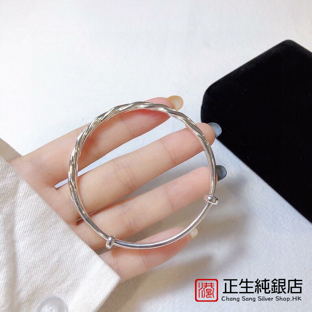 香港正生s999纯银简约时尚扭麻花编织手镯足银个性百搭送女友礼物
