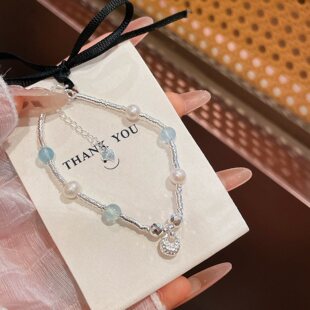 香港正生银饰s925纯银时尚简约白月光珍珠盘缠手链送女友闺蜜礼物