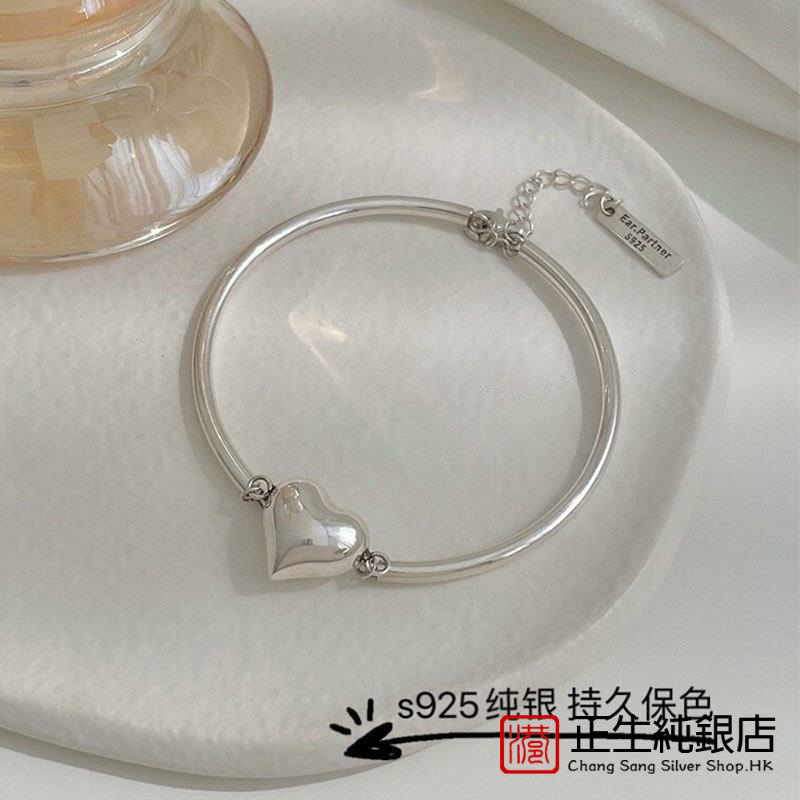 正生爱心手镯925纯银女高级感简约小众设计感ins网红闺蜜手链新款
