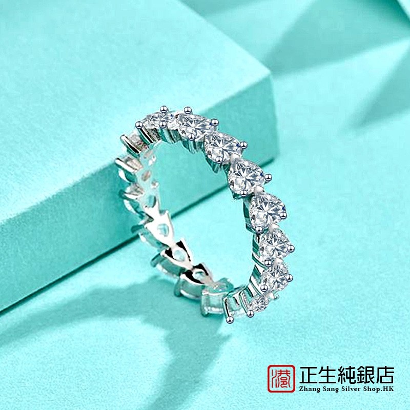 香港正生纯银925纯银戒指女爱心排戒欧美复古镶锆石钻戒饰品指环