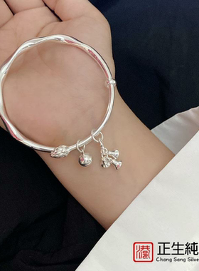 风铃铛银手镯女999纯银小众设计仙女风年轻款莫比乌斯足银镯子