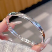 香港正生纯银9999足银光面泥鳅背推拉手镯妈妈款 刻字防丢手环银饰